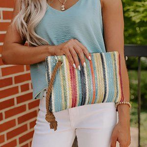 Multicolor Colorblock Tasseled Décor Straw Bag